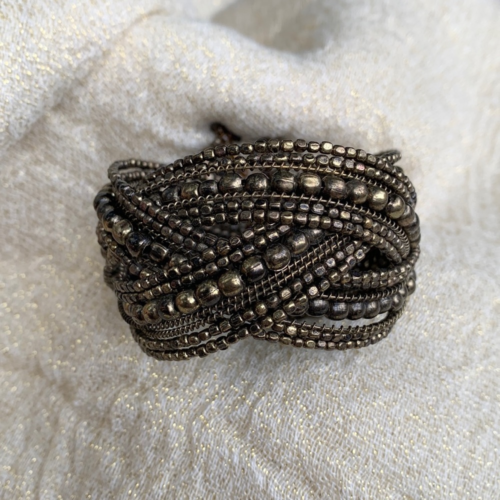 Bronze Beaded Cuff Bracelet, Costume - Picture 1 of 9